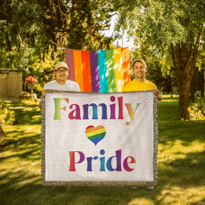 POPULAR DESIGN- Custom Designer Family Pride Rainbow Heart Heirloom Artwork Woven Blanket