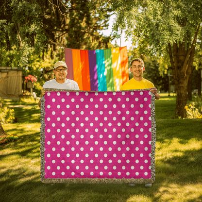 HOT ITEM- CUSTOM DESIGNER WHITE & PINK POLKA DOT LADY BUG HEIRLOOM ARTWORK WOVEN BLANKET