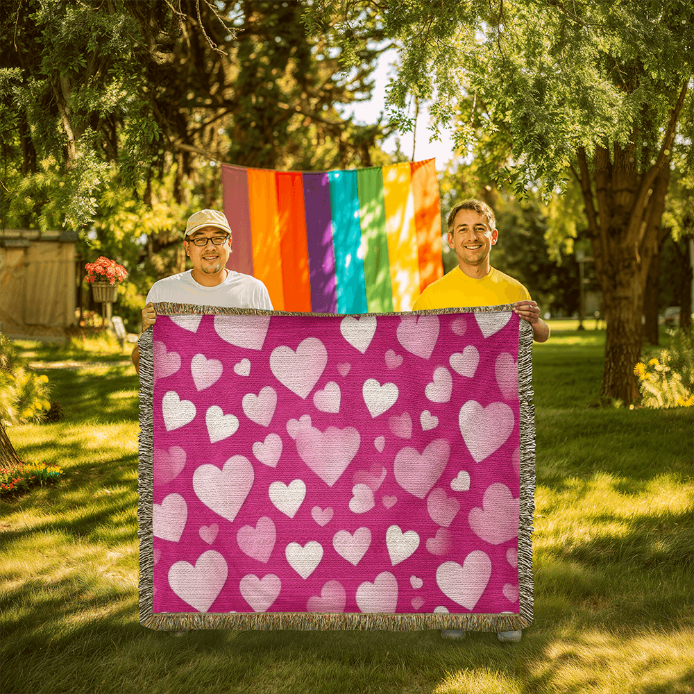 Custom Designer Pink Heart Heirloom Artwork Woven Blanket