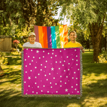Custom Designer Pink Star Heirloom Artwork Woven Blanket