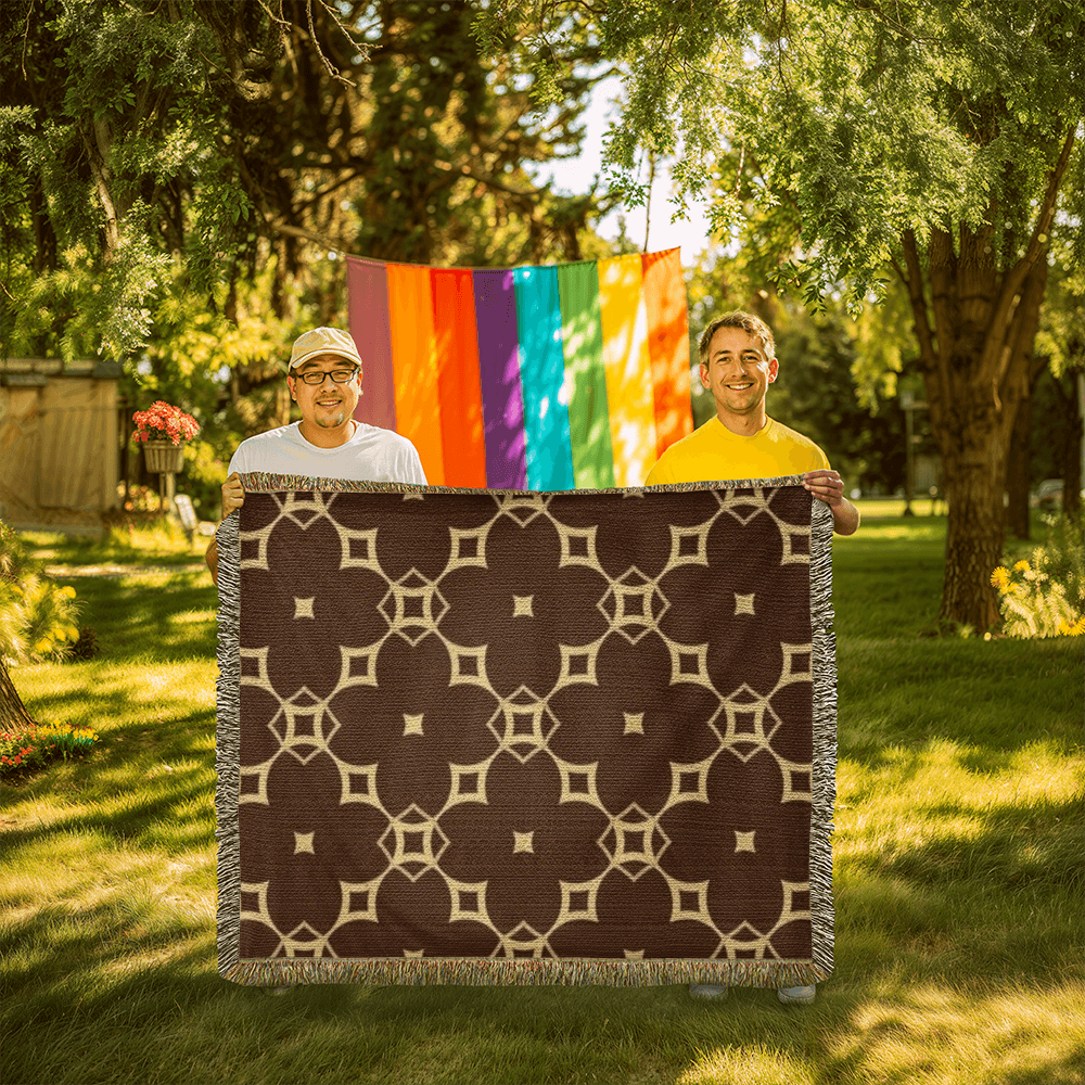 CUSTOM DESIGNER DIAMOND PATTERN HEIRLOOM ARTWORK WOVEN BLANKET