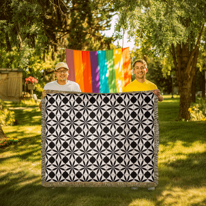 Black & White Custom Geometric Artwork Designer Heirloom Woven Blanket