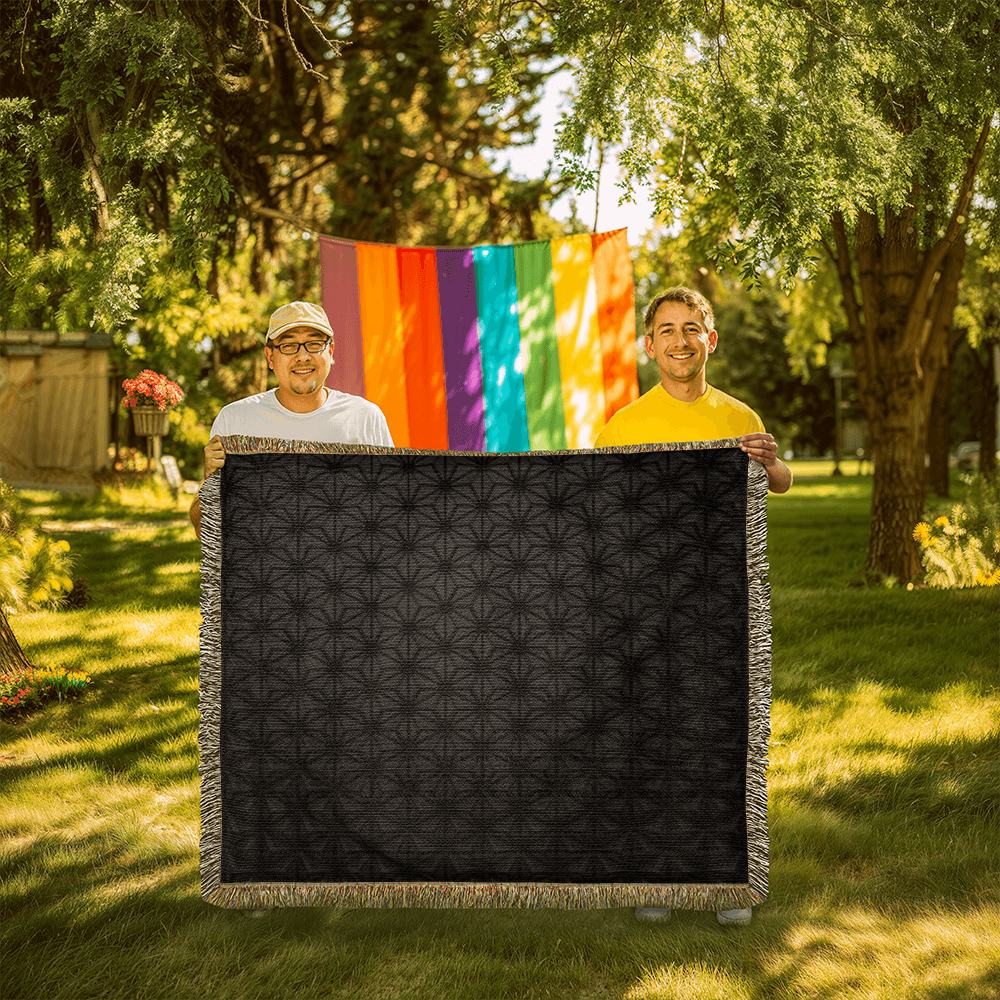 Custom Designer Black Flower Star Pattern Heirloom Artwork Woven Blanket