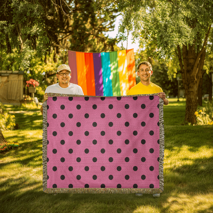 Custom Designer Pink & Black Polka Dot Heirloom Artwork Woven Blanket