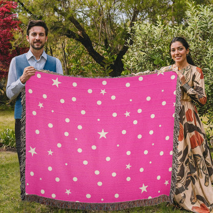 Custom Designer Pink Star Heirloom Artwork Woven Blanket