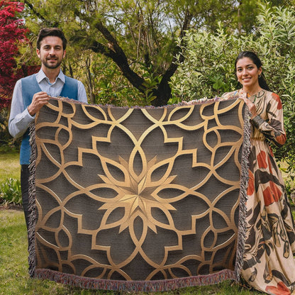 Custom Designer Star Flower Inlay Heirloom Artwork Woven Blanket