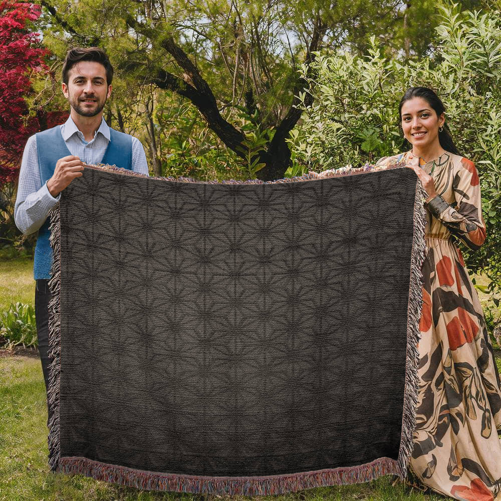 Custom Designer Black Flower Star Pattern Heirloom Artwork Woven Blanket