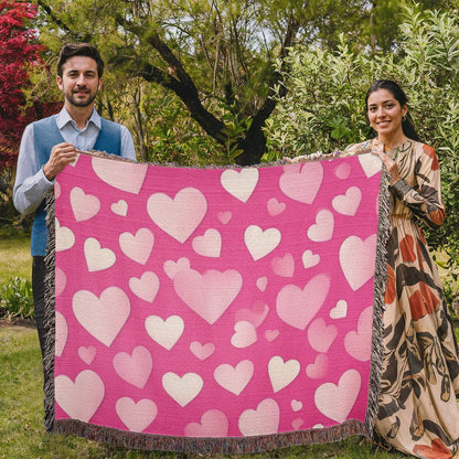 Custom Designer Pink Heart Heirloom Artwork Woven Blanket