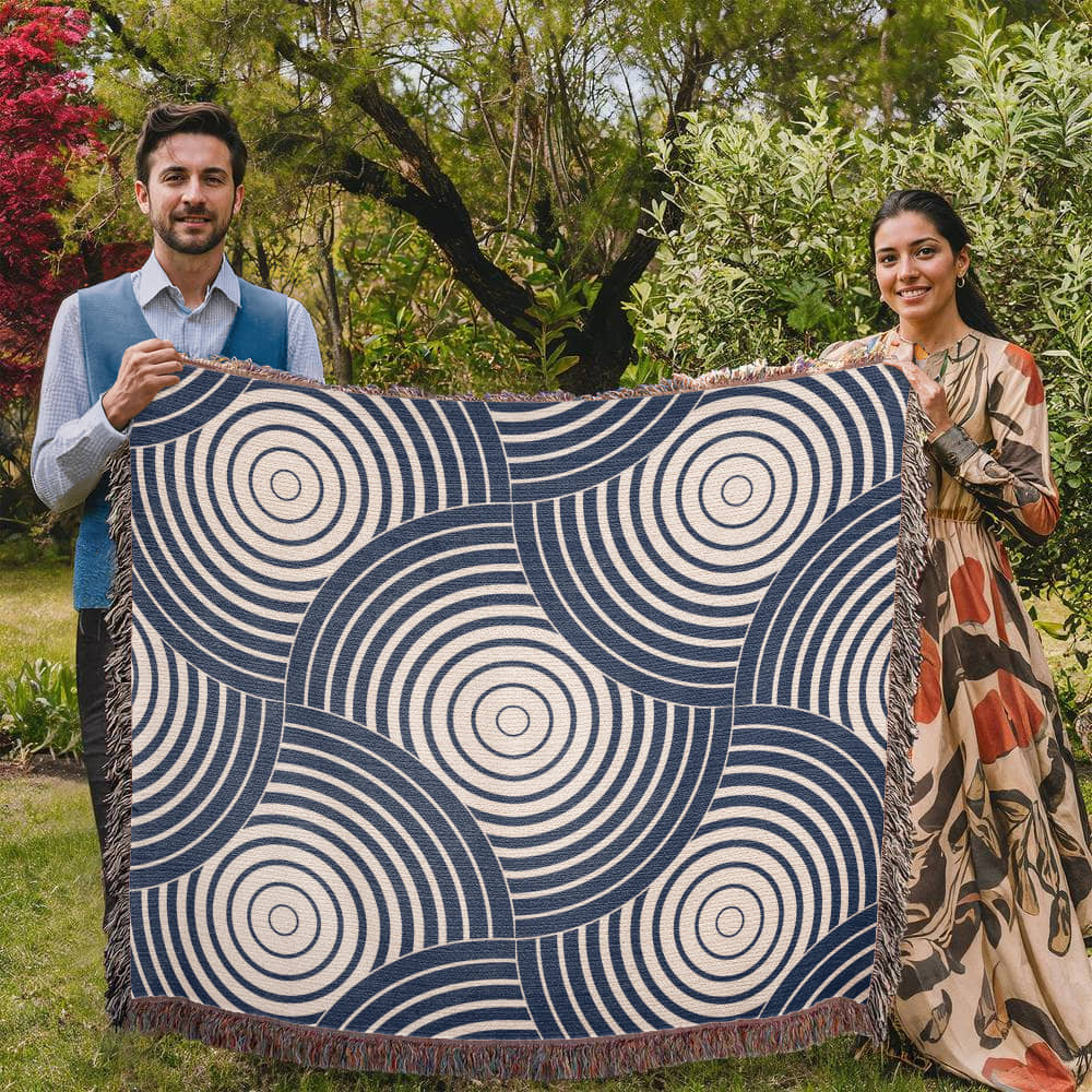 Blue Spiral Heirloom Woven Blanket