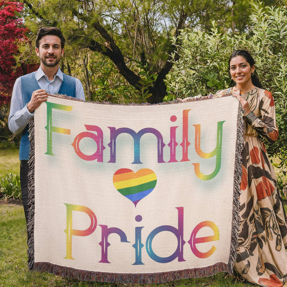 POPULAR DESIGN- Custom Designer Family Pride Rainbow Heart Heirloom Woven Blanket