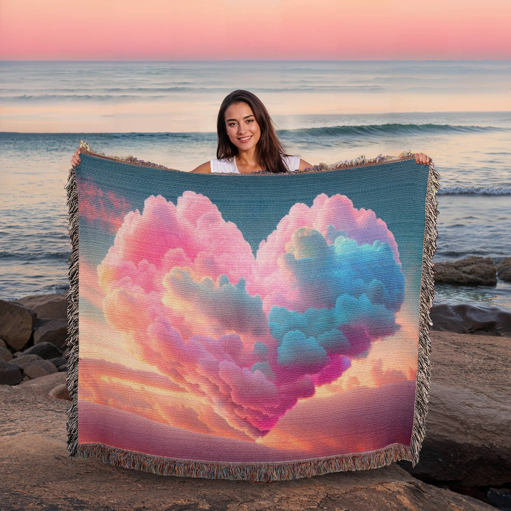 POPULAR - Cotton Candy Cloud Heart Design Heirloom Artwork Woven Blanket