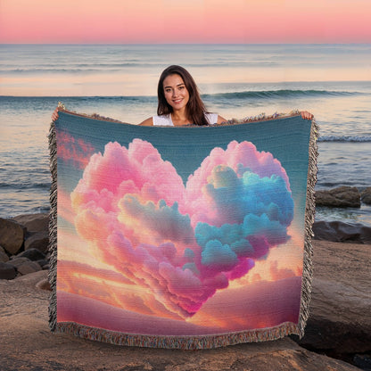POPULAR - Cotton Candy Cloud Heart Design Heirloom Artwork Woven Blanket
