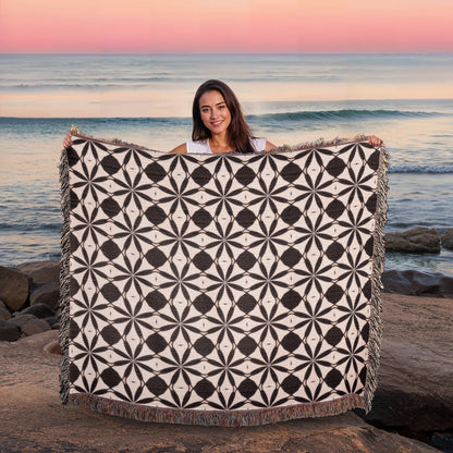 Black & White Custom Geometric Artwork Designer Heirloom Woven Blanket