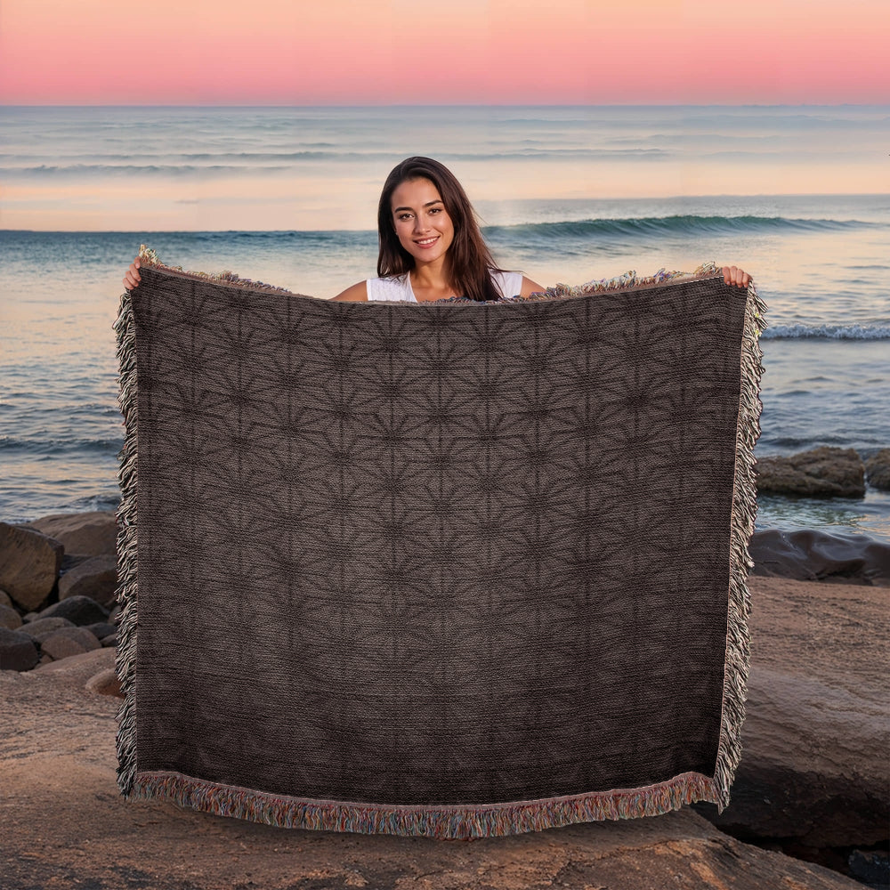 Custom Designer Black Flower Star Pattern Heirloom Artwork Woven Blanket