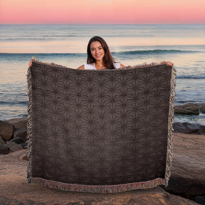 Custom Designer Black Flower Star Pattern Heirloom Artwork Woven Blanket