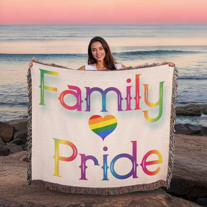 POPULAR DESIGN- Custom Designer Family Pride Rainbow Heart Heirloom Woven Blanket