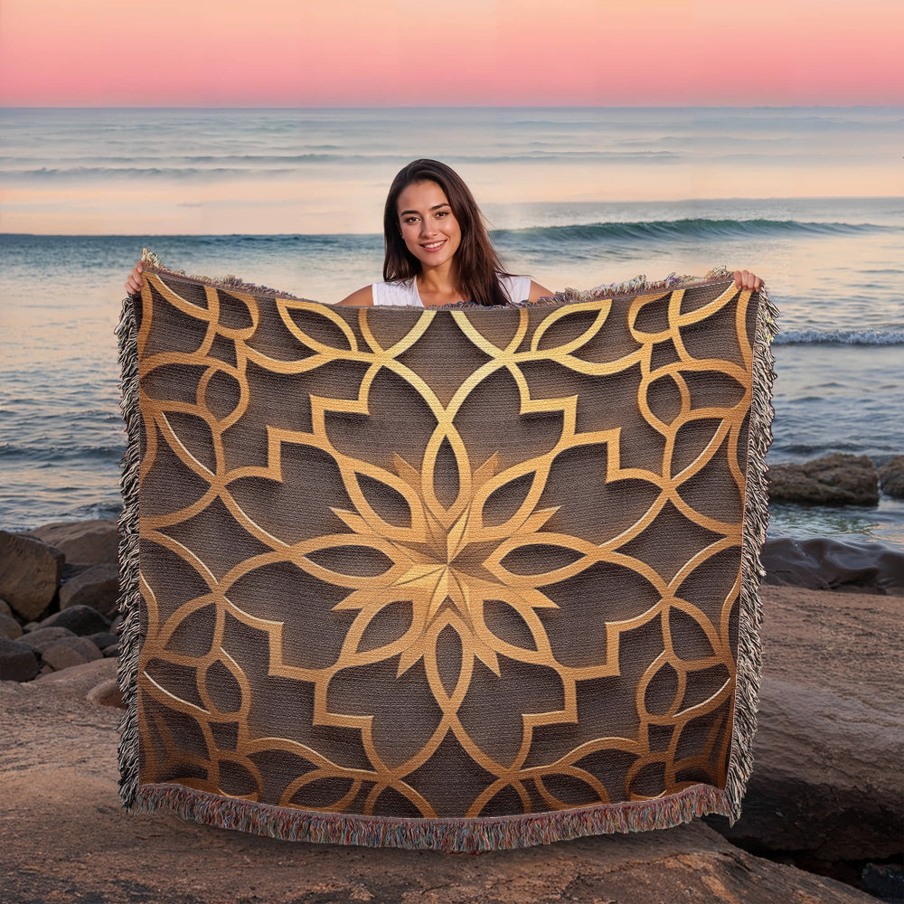 Custom Designer Star Flower Inlay Heirloom Artwork Woven Blanket