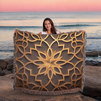 Custom Designer Star Flower Inlay Heirloom Artwork Woven Blanket