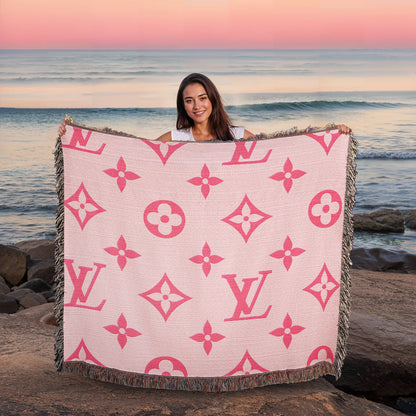 PINK CUSTOM TEMPLE CUSTOM DESIGNER HEIRLOOM ARTWORK WOVEN BLANKET