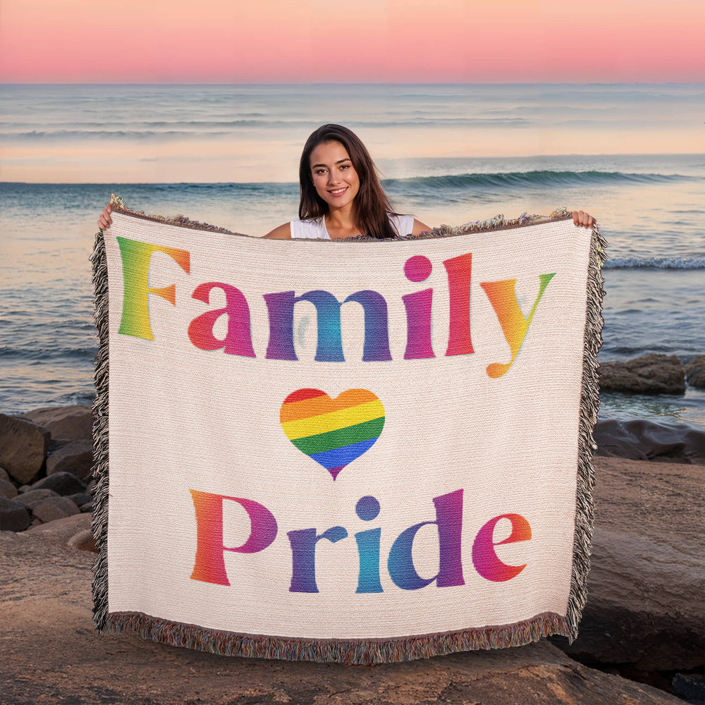 POPULAR DESIGN- Custom Designer Family Pride Rainbow Heart Heirloom Artwork Woven Blanket