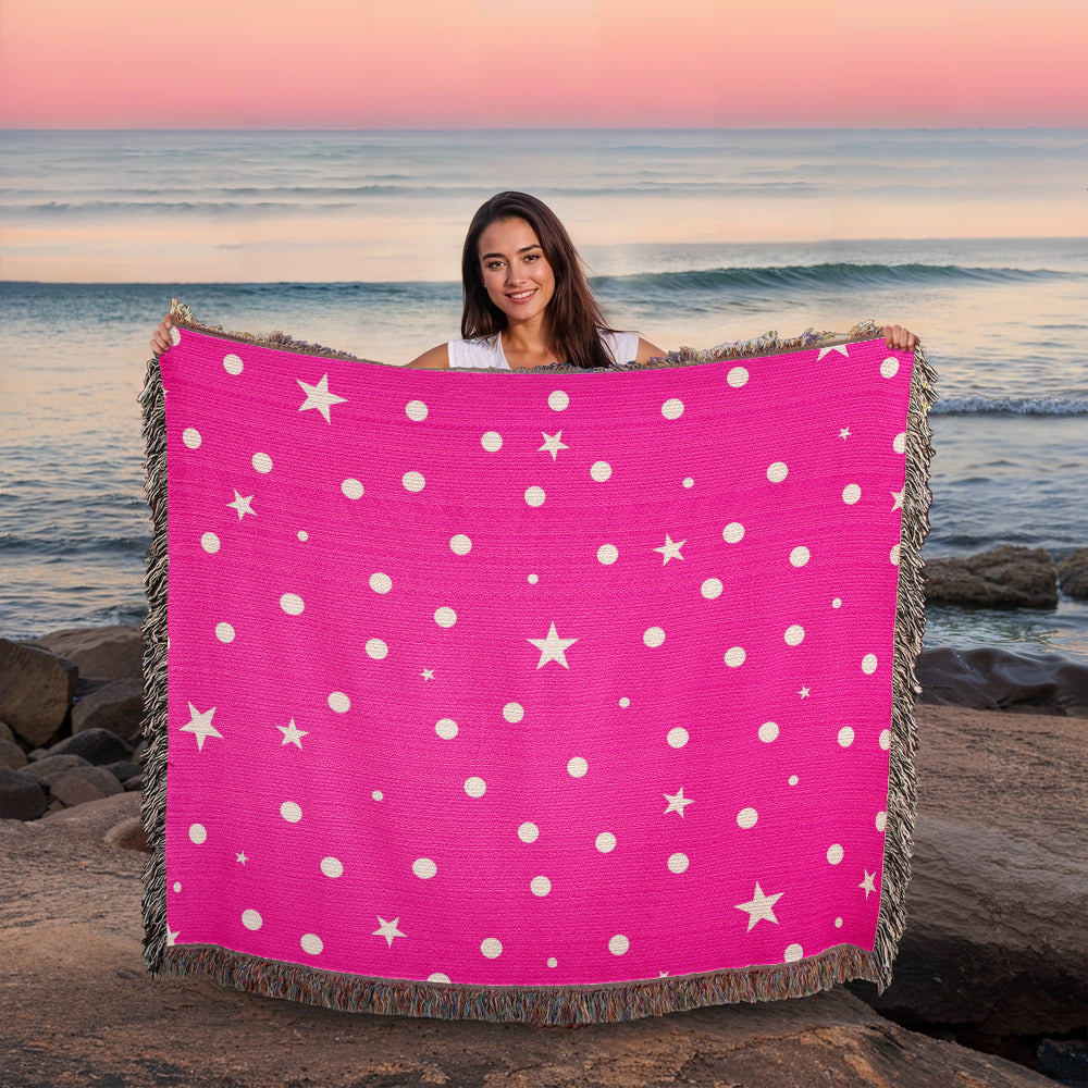 Custom Designer Pink Star Heirloom Artwork Woven Blanket