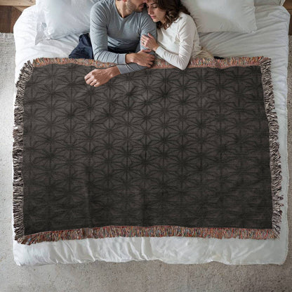 Custom Designer Black Flower Star Pattern Heirloom Artwork Woven Blanket