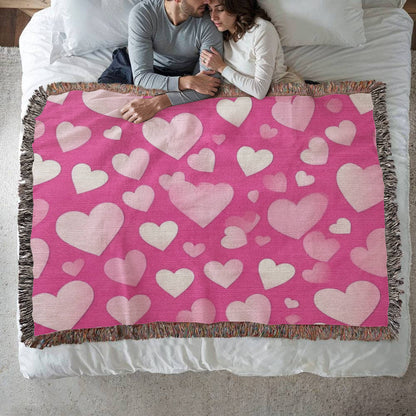 Custom Designer Pink Heart Heirloom Artwork Woven Blanket