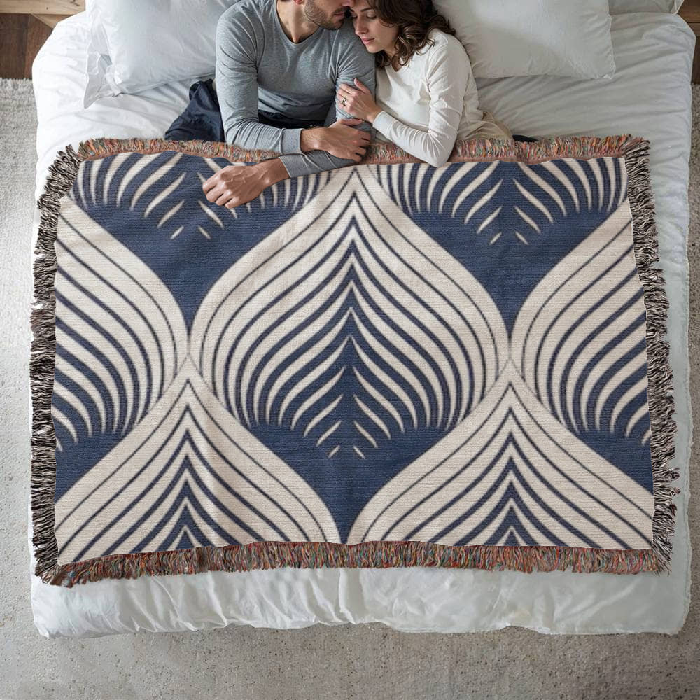 POPULAR DESIGN-Custom Designer Blue Leaf Heirloom Artwork Woven Blanket