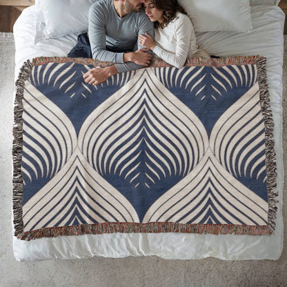 POPULAR DESIGN-Custom Designer Blue Leaf Heirloom Artwork Woven Blanket