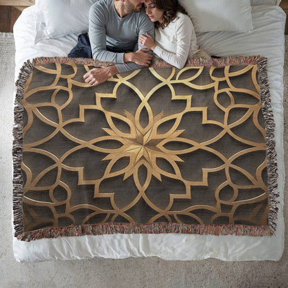Custom Designer Star Flower Inlay Heirloom Artwork Woven Blanket