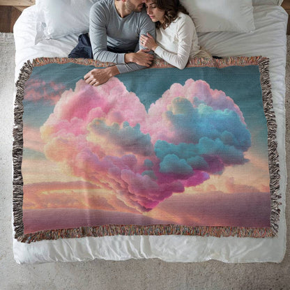 POPULAR - Cotton Candy Cloud Heart Design Heirloom Artwork Woven Blanket