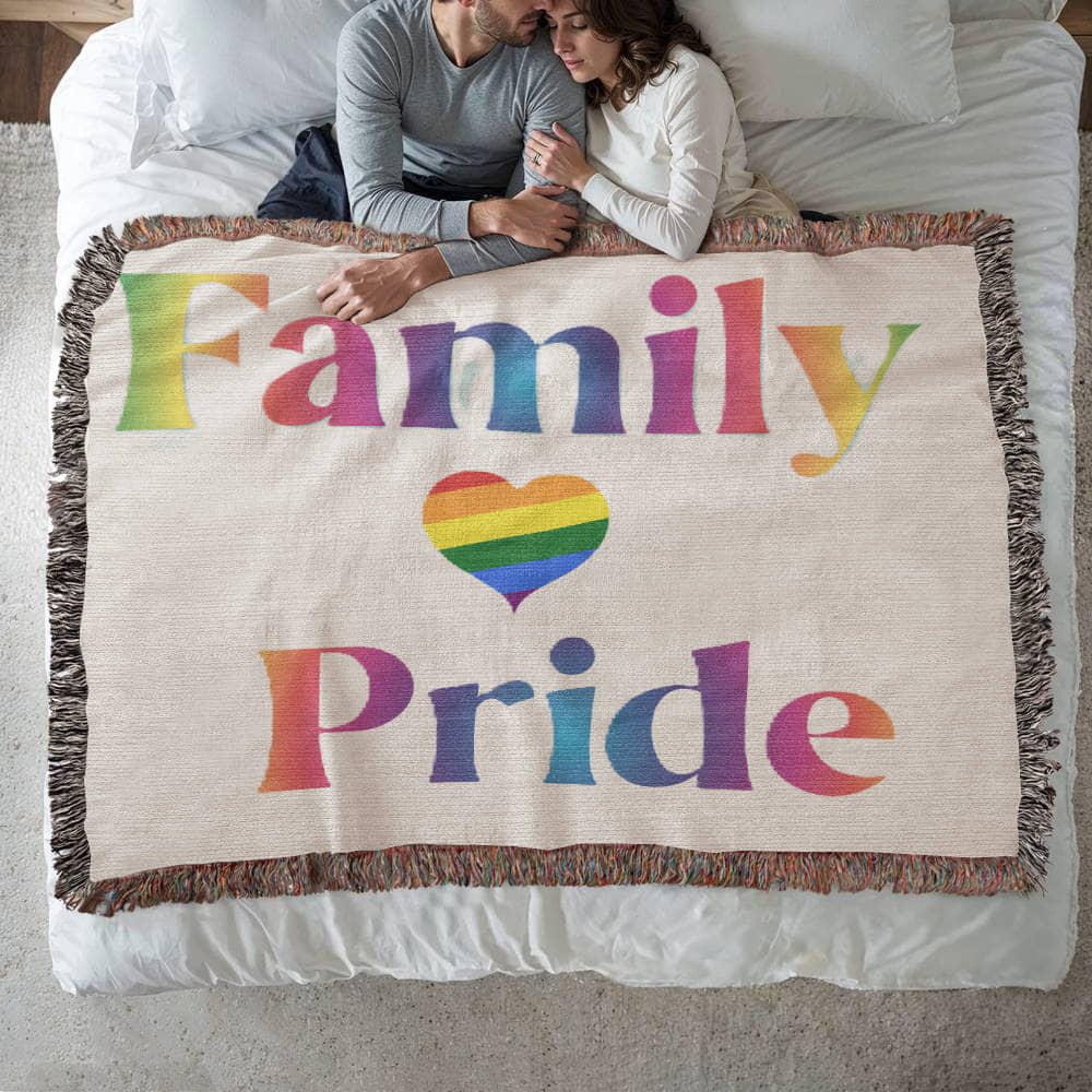 POPULAR DESIGN- Custom Designer Family Pride Rainbow Heart Heirloom Artwork Woven Blanket