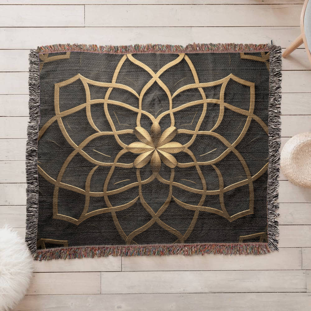 Custom Designer Flower Inlay Pattern Heirloom Artwork Woven Blanket