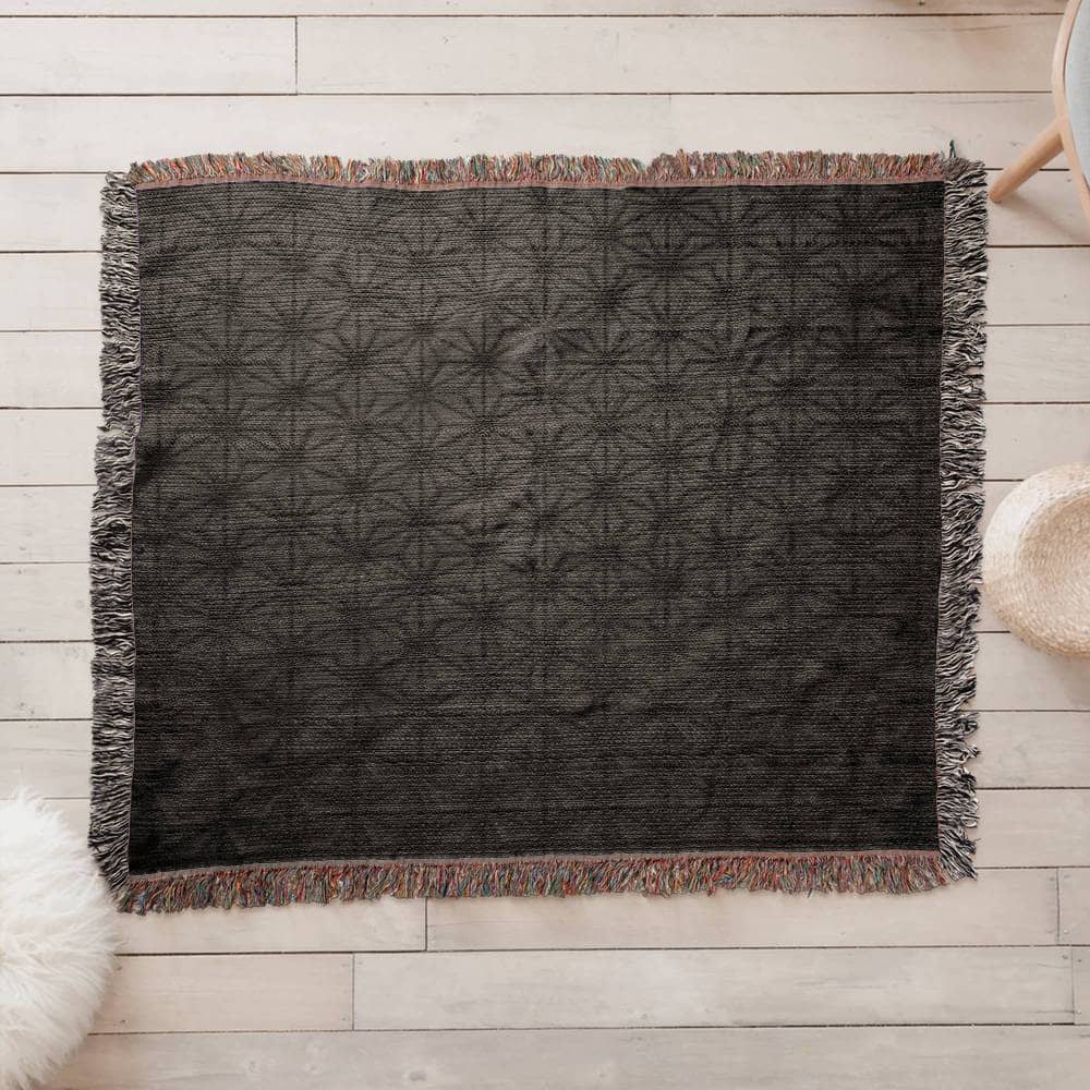 Custom Designer Black Flower Star Pattern Heirloom Artwork Woven Blanket