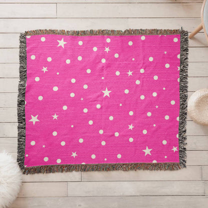 Custom Designer Pink Star Heirloom Artwork Woven Blanket