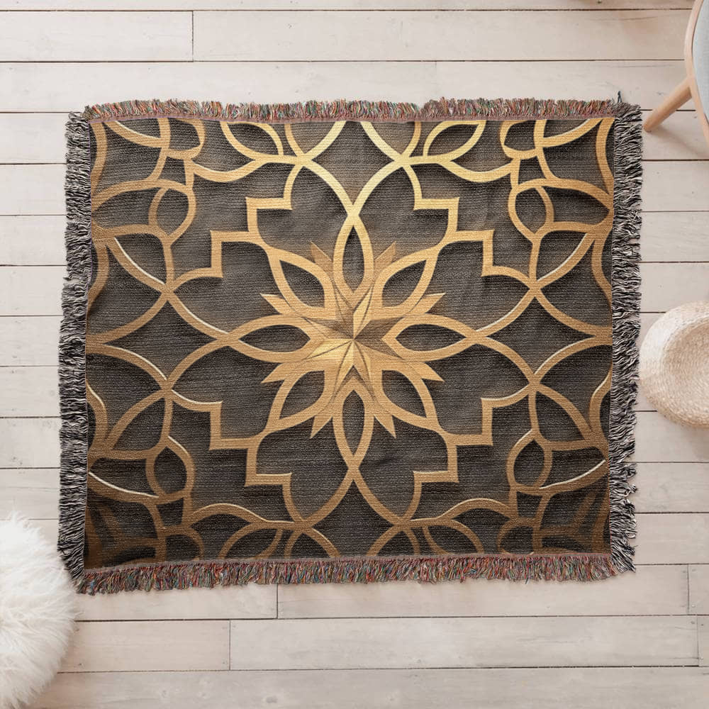 Custom Designer Star Flower Inlay Heirloom Artwork Woven Blanket