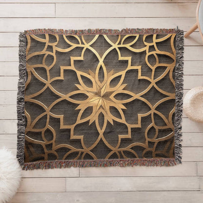 Custom Designer Star Flower Inlay Heirloom Artwork Woven Blanket