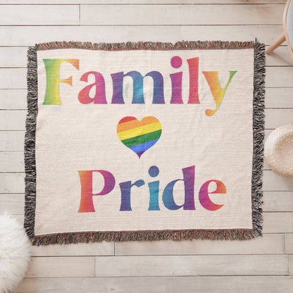 POPULAR DESIGN- Custom Designer Family Pride Rainbow Heart Heirloom Artwork Woven Blanket