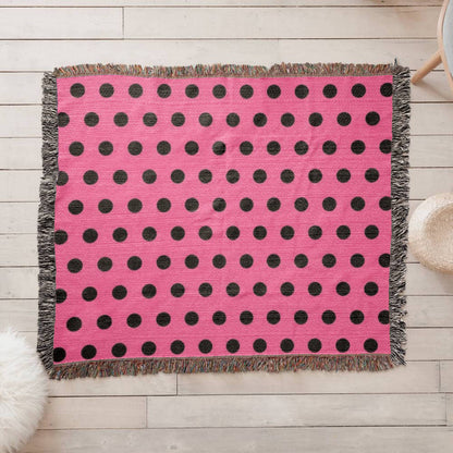 TRENDING -CUSTOM DESIGNER LADY BUG BLACK POLKA DOT PINK HEIRLOOM ARTWORK WOVEN BLANKET