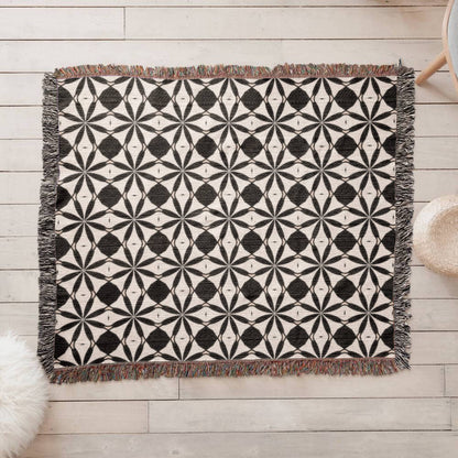 Black & White Custom Geometric Artwork Designer Heirloom Woven Blanket