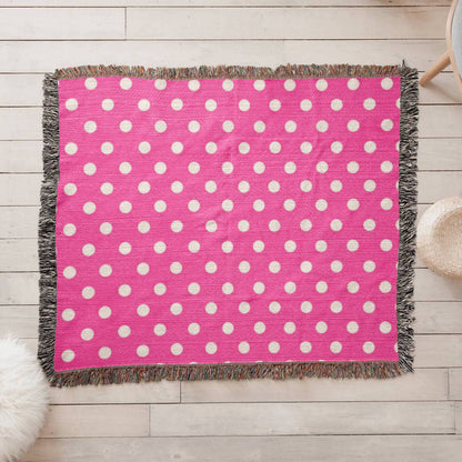 HOT ITEM- CUSTOM DESIGNER WHITE & PINK POLKA DOT LADY BUG HEIRLOOM ARTWORK WOVEN BLANKET