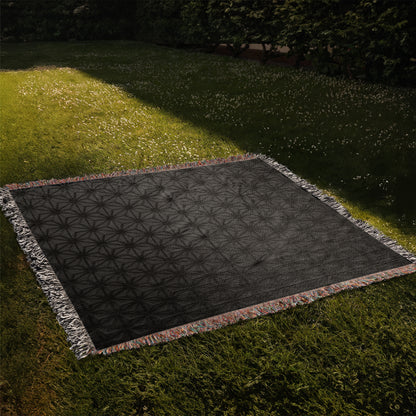 Custom Designer Black Flower Star Pattern Heirloom Artwork Woven Blanket