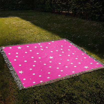 Custom Designer Pink Star Heirloom Artwork Woven Blanket