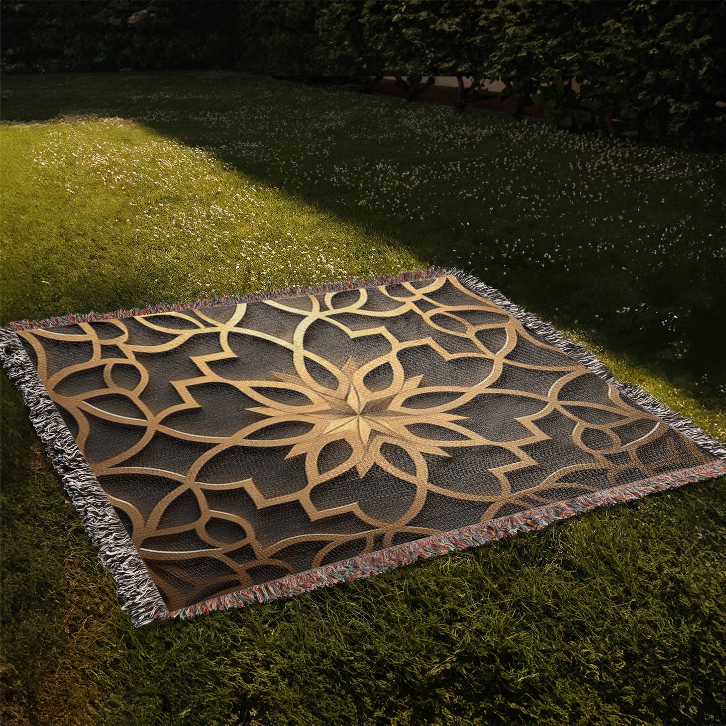 Custom Designer Star Flower Inlay Heirloom Artwork Woven Blanket