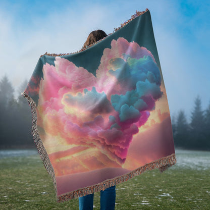 POPULAR - Cotton Candy Cloud Heart Design Heirloom Artwork Woven Blanket