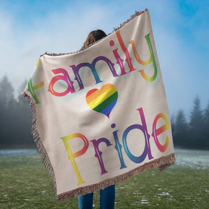 POPULAR DESIGN- Custom Designer Family Pride Rainbow Heart Heirloom Woven Blanket