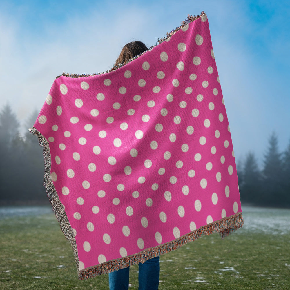 HOT ITEM- CUSTOM DESIGNER WHITE & PINK POLKA DOT LADY BUG HEIRLOOM ARTWORK WOVEN BLANKET