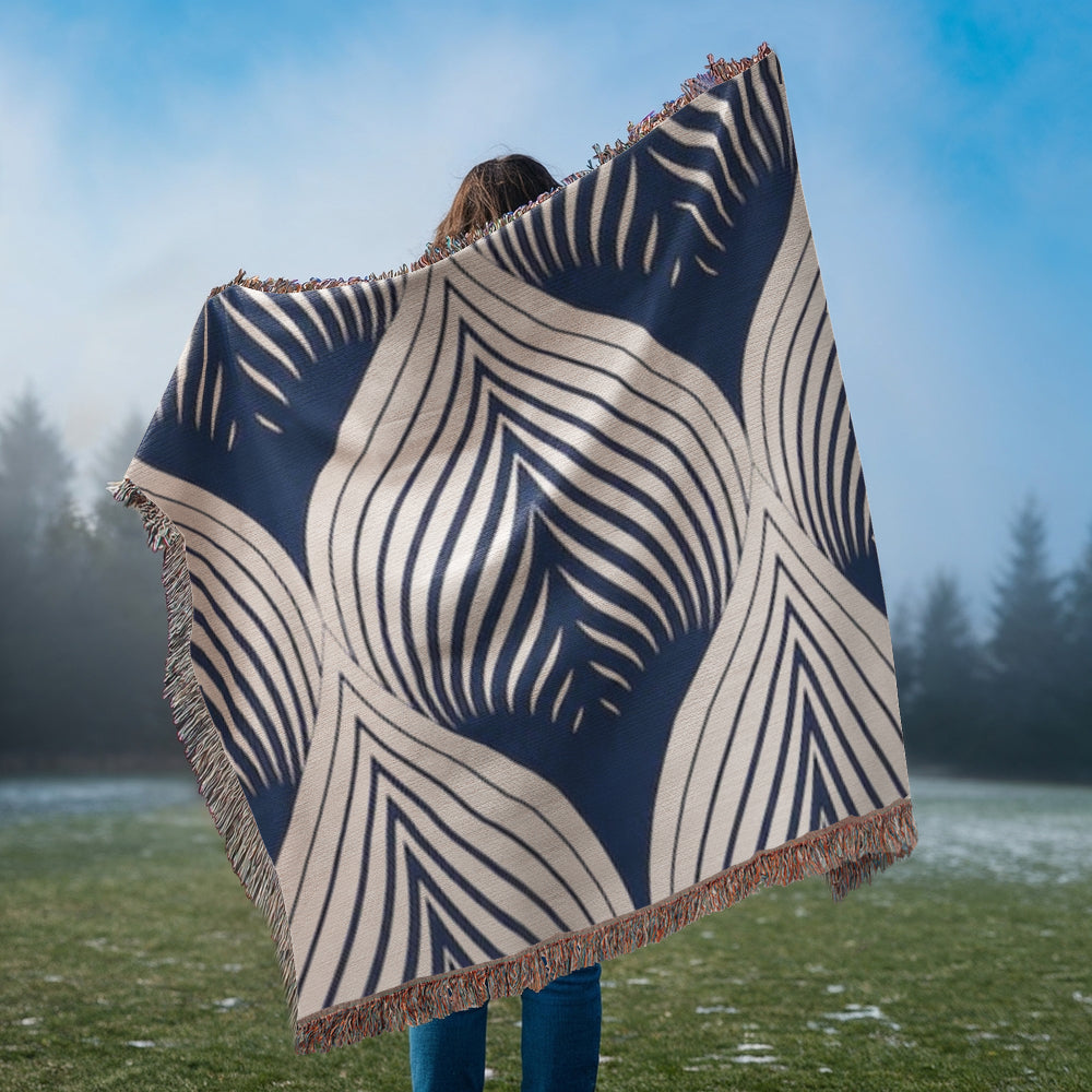 POPULAR DESIGN-Custom Designer Blue Leaf Heirloom Artwork Woven Blanket