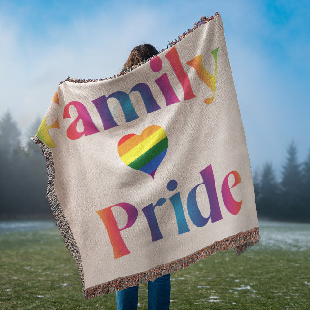 POPULAR DESIGN- Custom Designer Family Pride Rainbow Heart Heirloom Artwork Woven Blanket