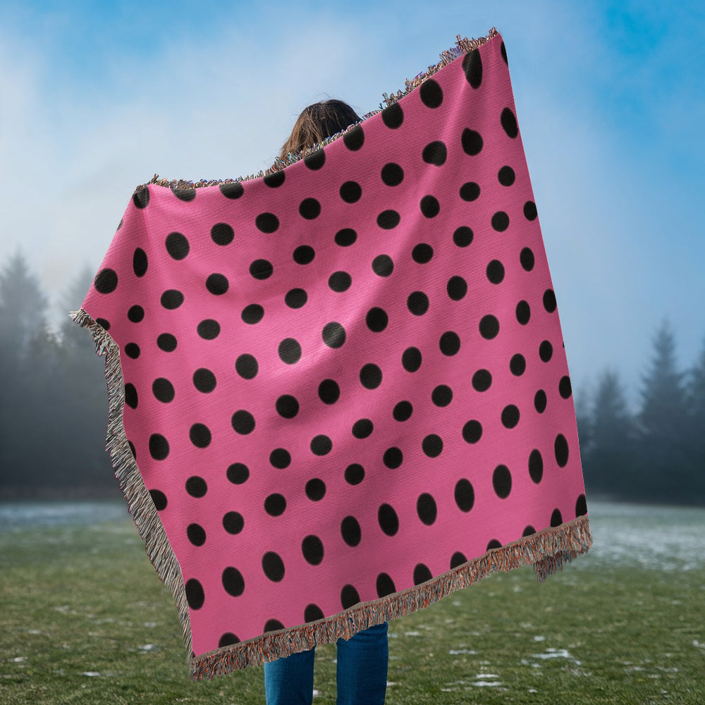 TRENDING -CUSTOM DESIGNER LADY BUG BLACK POLKA DOT PINK HEIRLOOM ARTWORK WOVEN BLANKET